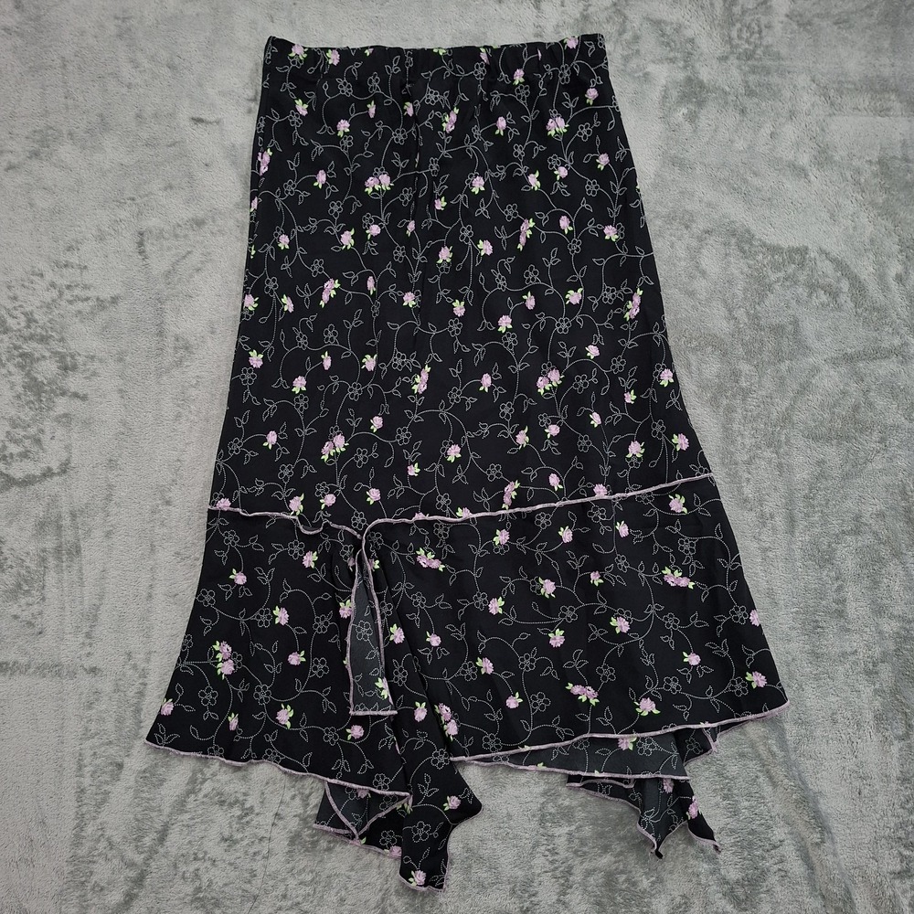 SAG HARBOR VTG Midi Floral Skirt‎ Women Size 10p Assymetric Hem Fairy Grunge